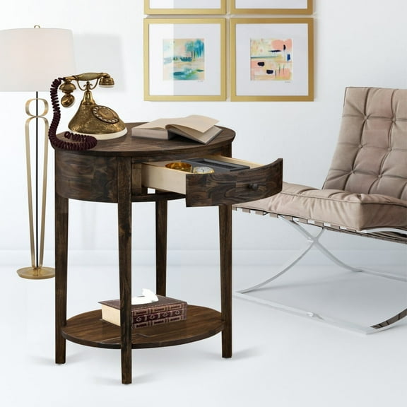 East West Furniture Hillsboro Asian Wood Nightstand in Distressed Jacobean Brown