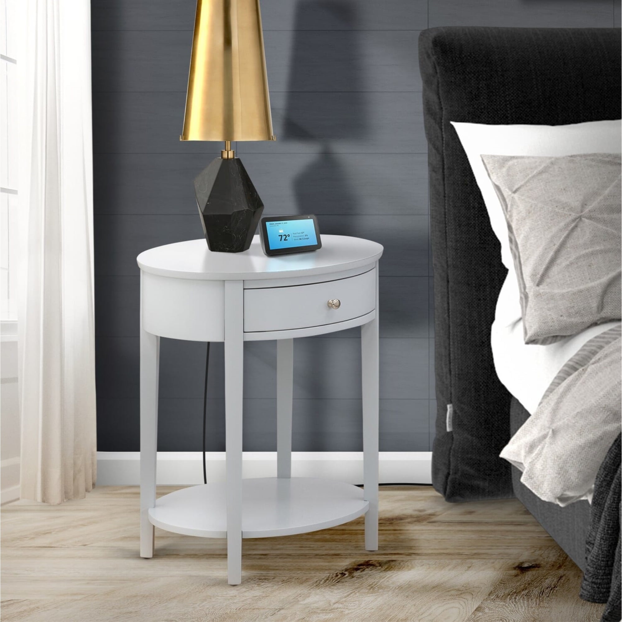 Urban Gray Round Wood Nightstand with Drawer