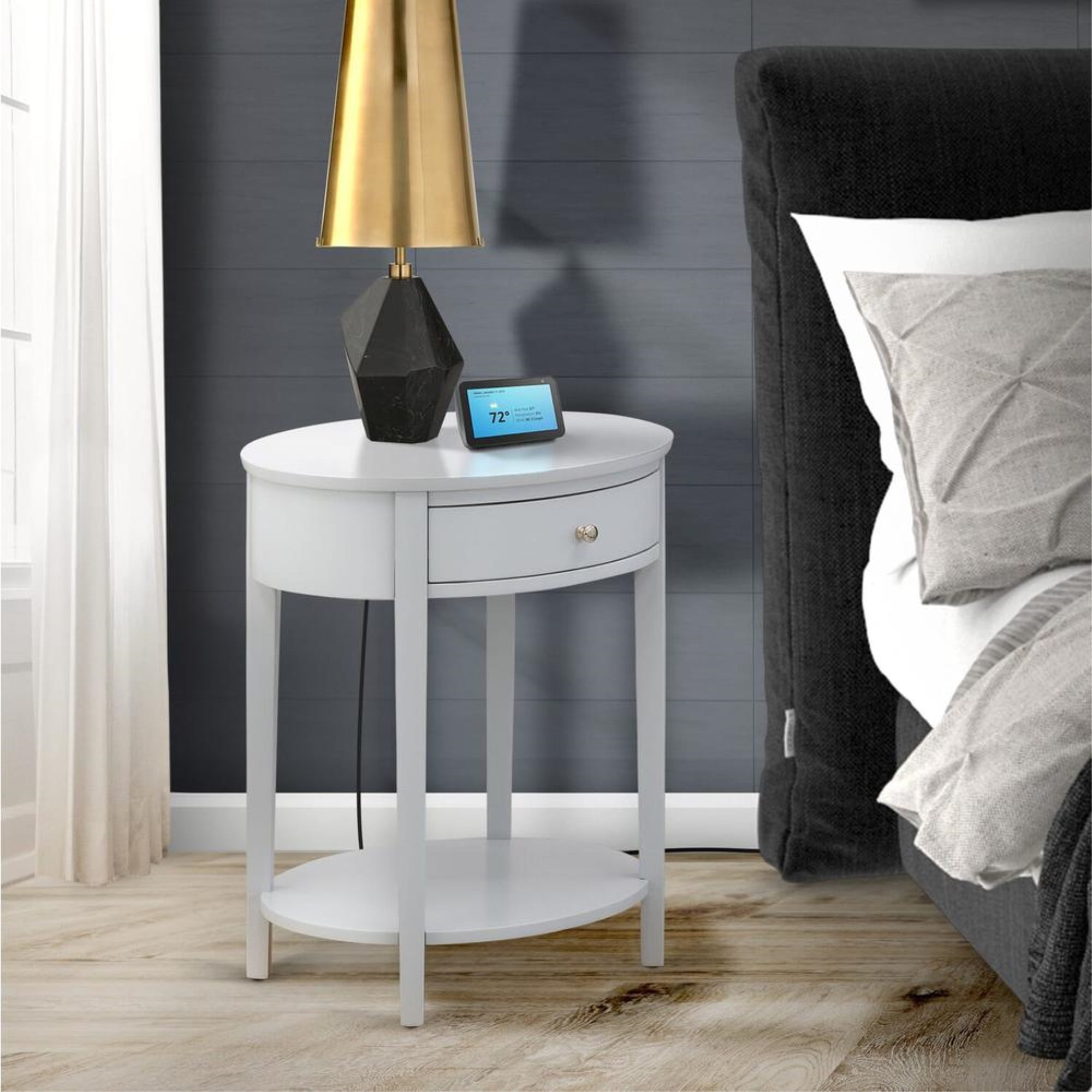 Urban Gray Round Wood Nightstand with Drawer