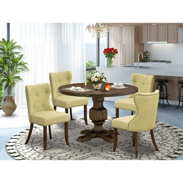 East West Furniture Irving 5-Piece Wood Dining Set in Beige/Distressed Jacobean