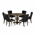 thumbnail image 1 of East West Furniture 7 Piece Dining Room Set Includes a Mid Century Modern Dining Table and 6 Black PU Leather Dining Chairs with Button Tufted Back - Distressed Jacobean Finish, 1 of 2