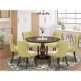 thumbnail image 1 of East West Furniture 7-Pc Dining Set - Wood Dining Table and 6 Limelight Color Parson Kitchen Chairs with Button Tufted Back - Distressed Jacobean Finish, 1 of 7