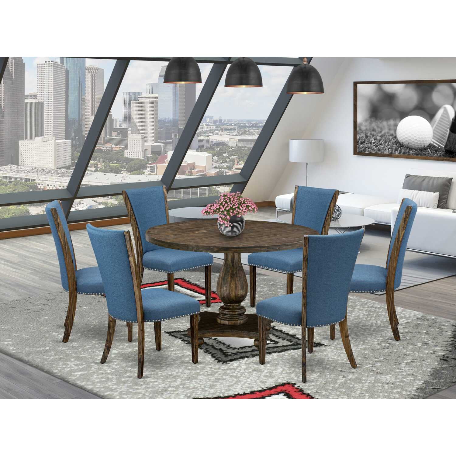 East West Furniture 7-Piece Dining Table Set - Dining Room Table and 6 ...