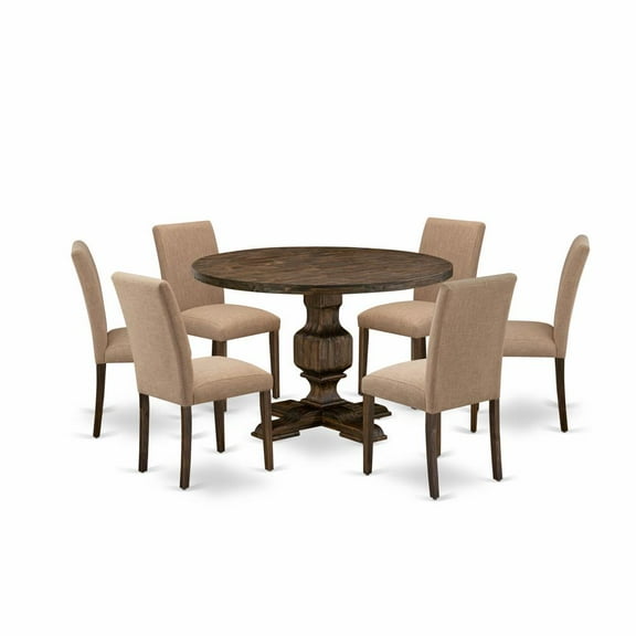 East West Furniture Irving 7-Piece Wooden Dining Set in Jacobean/Sable Brown