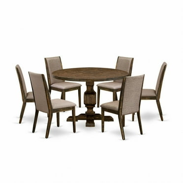 East West Furniture Irving 7 Pieces Wooden Dining Set in Khaki Gray/Jacobean