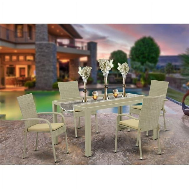 East West Furniture Jubi 5-piece Metal Patio Dining Set with Cushion in Natural