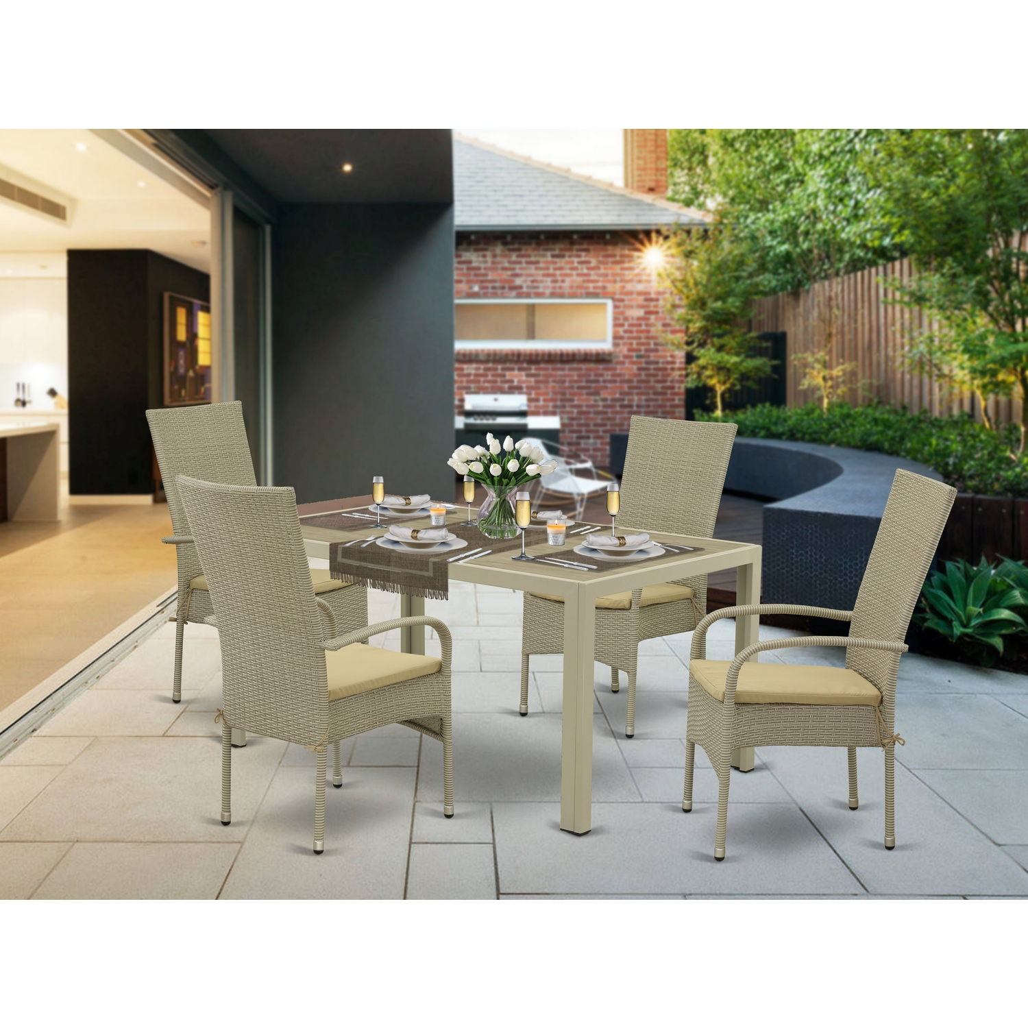 East West Furniture Jubi 5-piece Modern Metal Patio Dining Set in Natural - image 1 of 4
