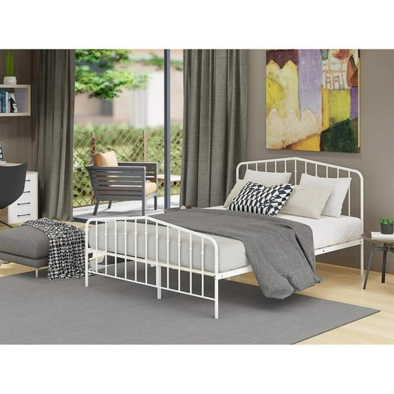 East West Furniture Kemah Traditional Metal Queen Bed Frame in White