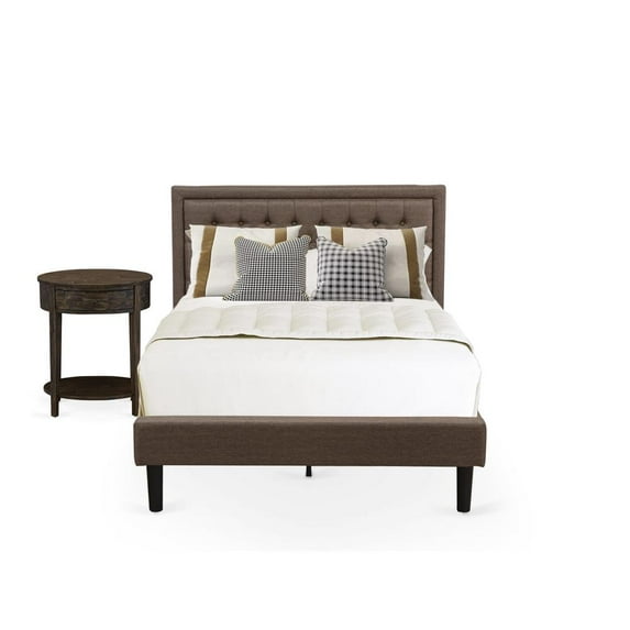 East West Furniture KD18F-1HI07 2 Piece Full Bedroom Set - Bed Frame Brown Headboard with 1 Wood Nightstand - Black Finish Legs