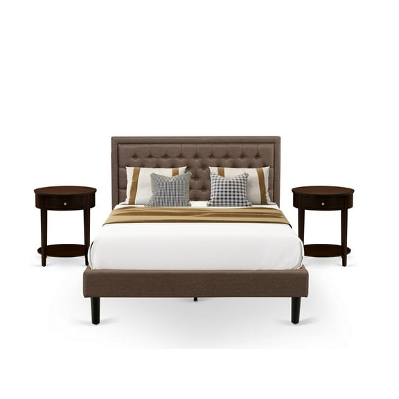 East West Furniture Kendall 3-Piece Wood Queen Bedroom Set in Brown/Mahogany