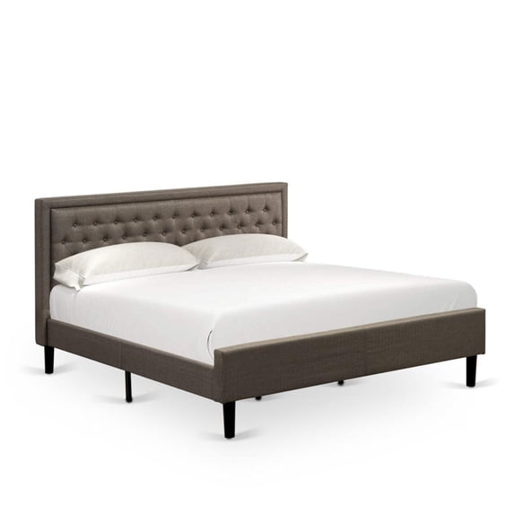 East West Furniture Kendall Wood and Linen Fabric King Size Bed in Brown