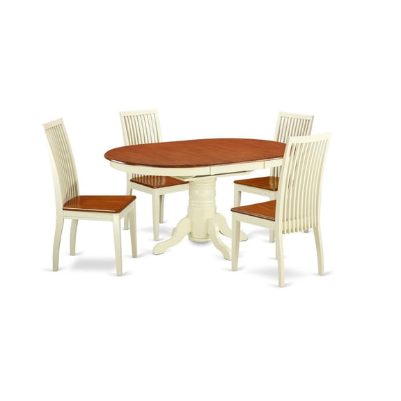 East West Furniture Kenley 5-piece Wood Dining Table Set in Buttermilk/Cherry