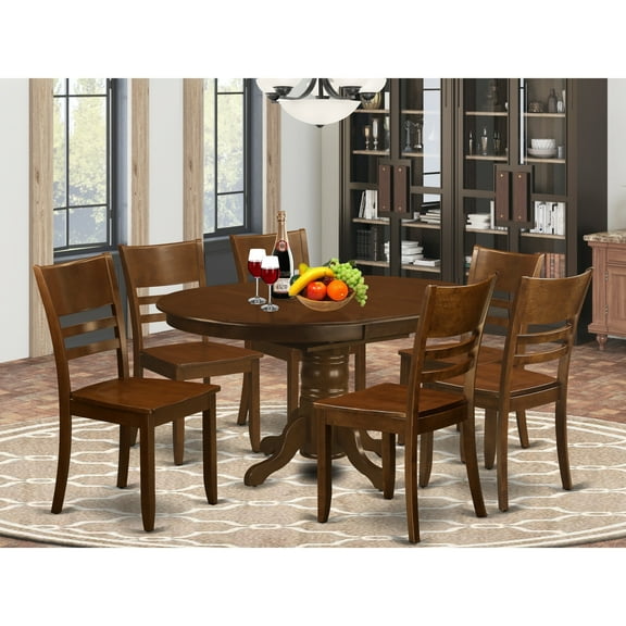 East West Furniture  7 Piece Kitchen Table Set- an Oval Dining Table and 6 Dining Room Chairs, Espresso(Seat Options) KELY7-ESP-W