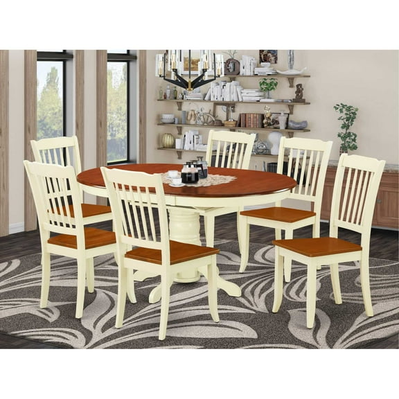East West Furniture Dining Room Set Buttermilk & Cherry, KEDA7-BMK-W