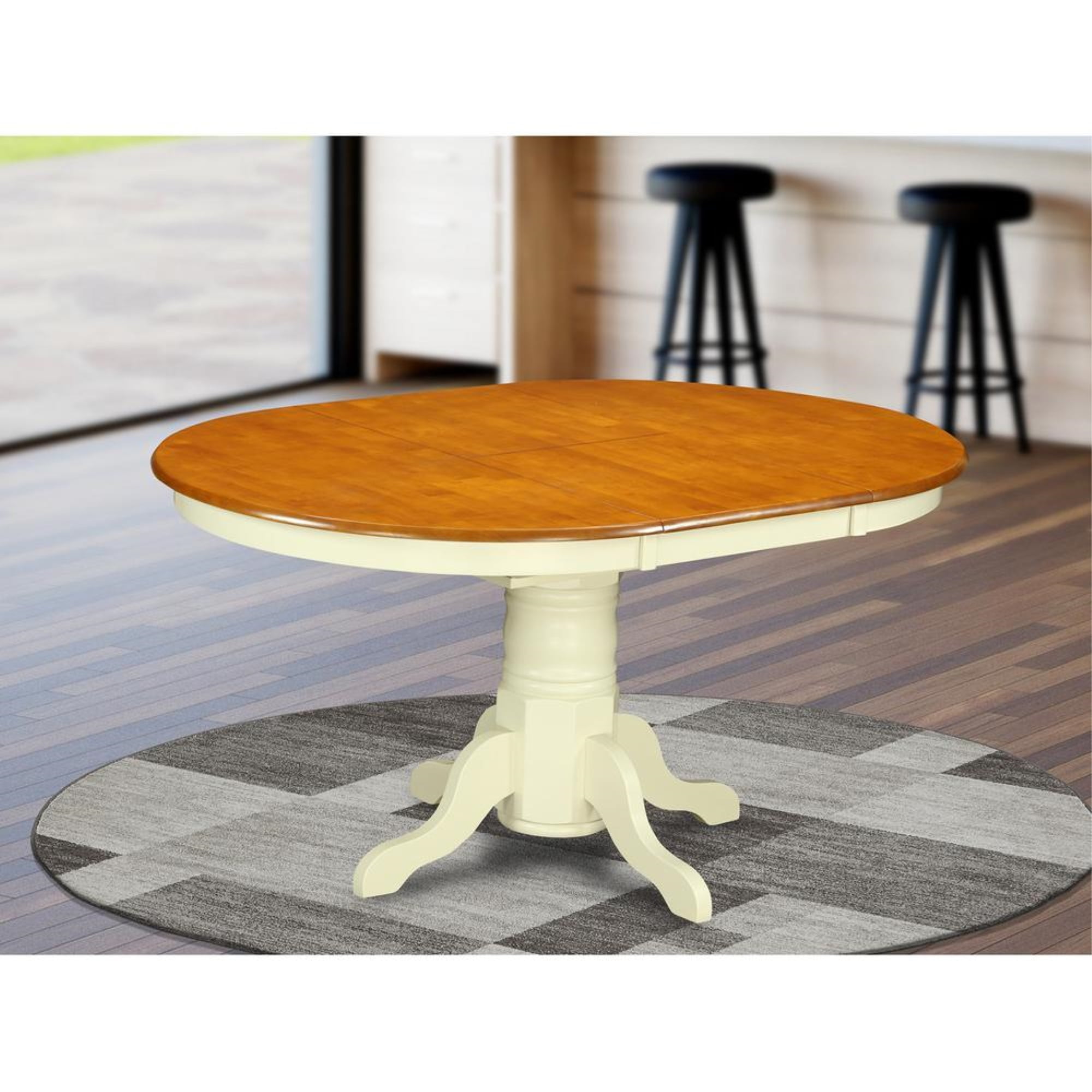 Contemporary Round Extendable Wood Dining Table in Buttermilk & Cherry