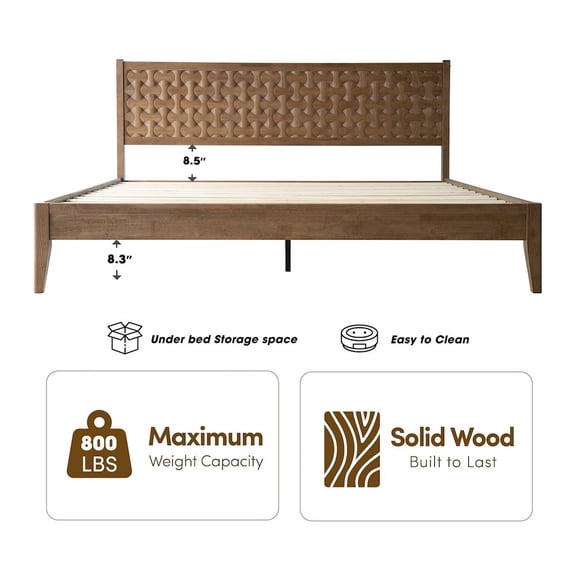 East West Furniture King Wooden Platform Bed Frame, Barnwood Finish, Morden Style
