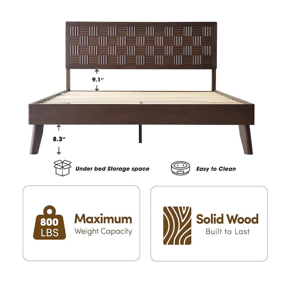 East West Furniture King Wooden Platform Bed Frame, Dark Roast Oak Finish, Traditional Style