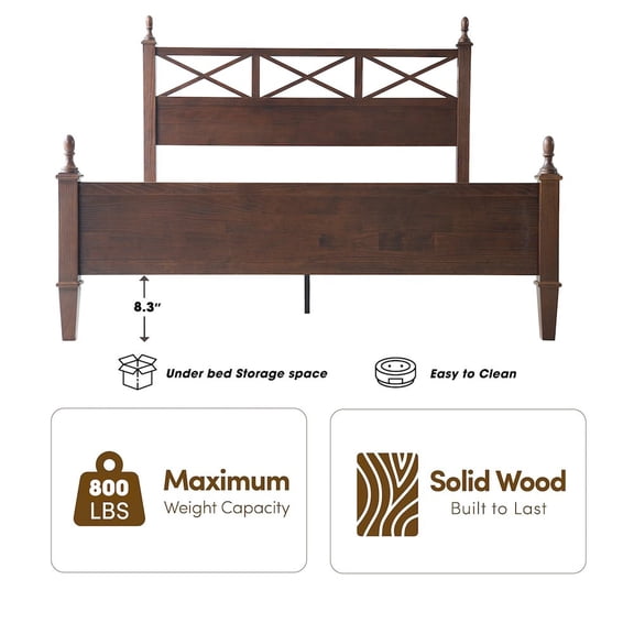 East West Furniture King Wooden Platform Bed Frame, Dark Roast Oak Finish, Traditional Style