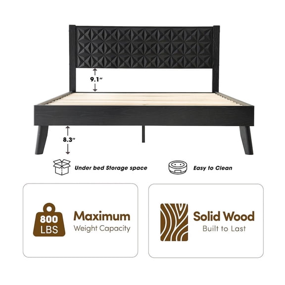 East West Furniture King Wooden Platform Bed Frame, Ebony Oak Finish, Morden Style