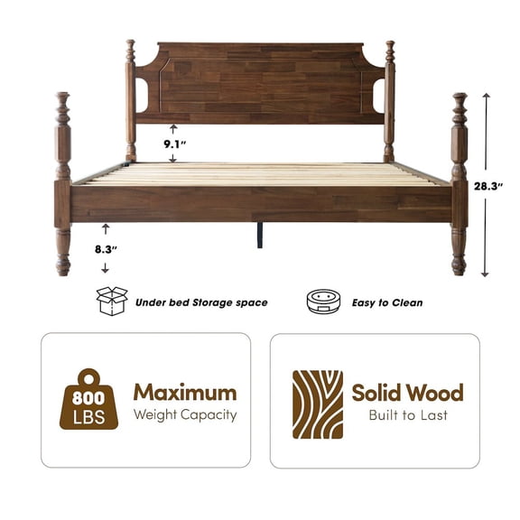East West Furniture King Wooden Platform Bed Frame, Walnut Finish, Traditional Style
