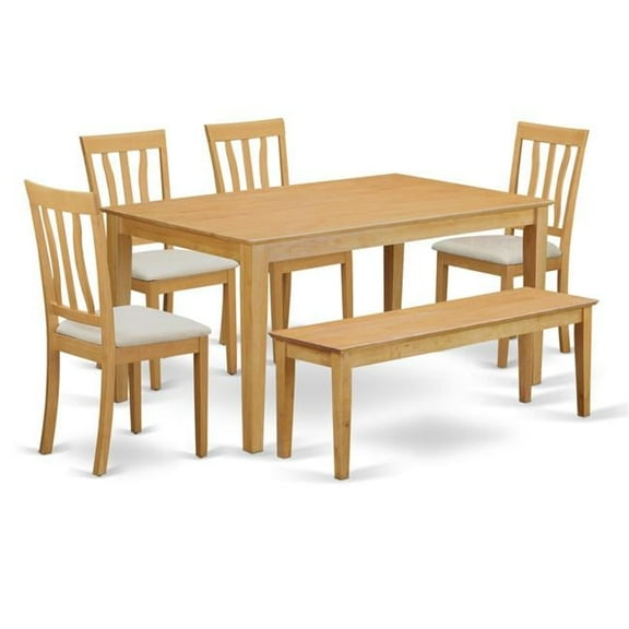 East West Furniture CAAN6-OAK-C Kitchen Dinette Table & 4 Chairs & Also A Wooden Bench, Oak