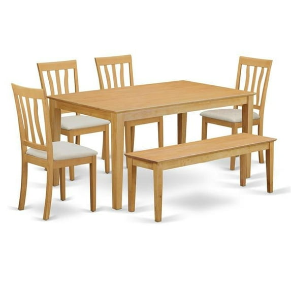 East West Furniture CAAN6-OAK-C Kitchen Dinette Table & 4 Chairs & Also A Wooden Bench, Oak