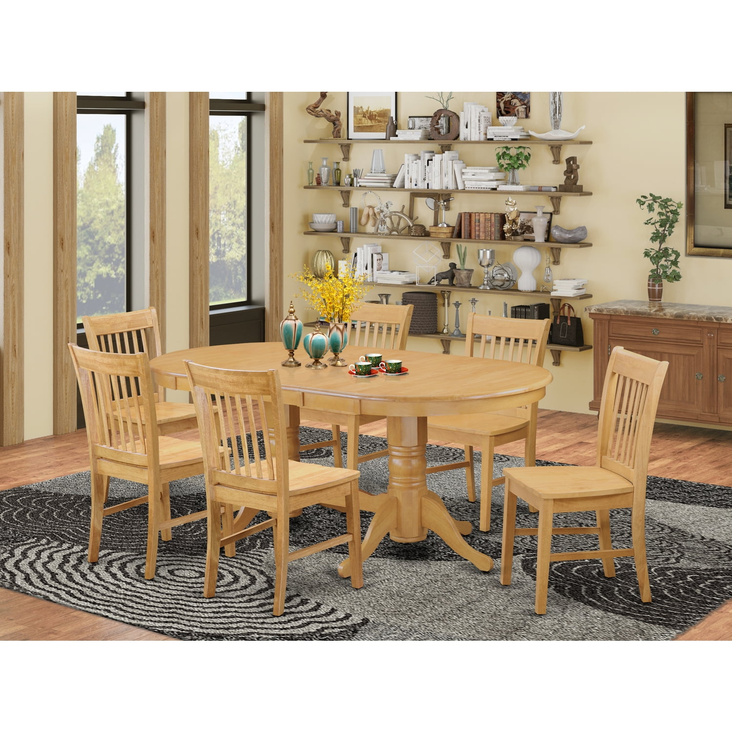 East West Furniture VANO7OAKW Kitchen Table & 6 Dining Room Chairs