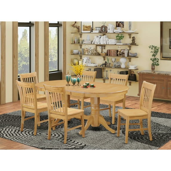 East West Furniture VANO7-OAK-W Kitchen Table & 6 Dining Room Chairs, Oak
