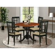 East West Furniture Kitchen Table Set-Dining Table And 4 Wood Kitchen Chairs-FinishBlack & Cherry,Number of Items5,ShapeRound,StyleMicrofiber Seat