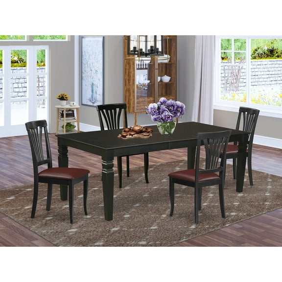 East West Furniture  Kitchen Table Set- a Wooden Table and Faux Leather Dining Chairs, Black (Pieces Options) Black LGAV5-BLK-LC 5-Piece 4