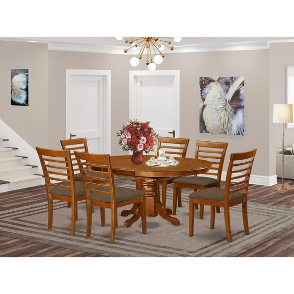 East West Furniture Kitchen Table Set- an Oval Dining Table and Dining Room Chairs, Saddle Brown (Seats Options) AVML7-SBR-C