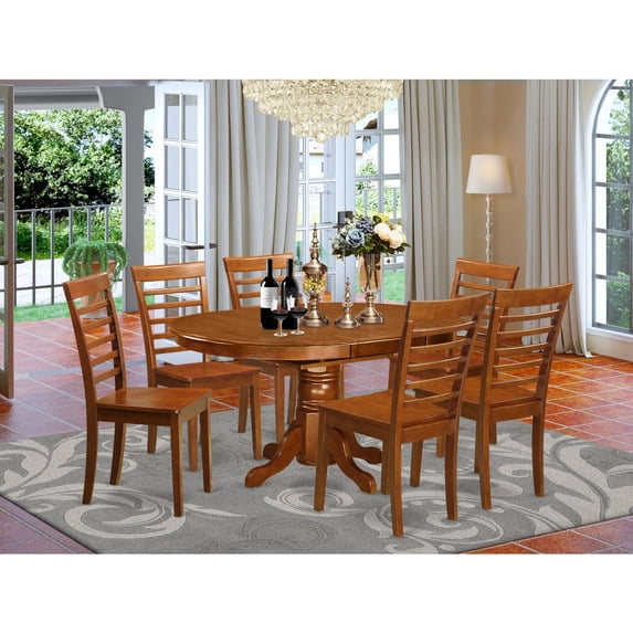 East West Furniture Kitchen Table Set- an Oval Dining Table and Dining Room Chairs, Saddle Brown (Seats Options) AVML7-SBR-W