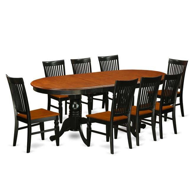 East West Furniture  Kitchen Table Set with a Dining Table & 8 Wood Seat Kitchen Chairs - Black & Cherry - 9 piece