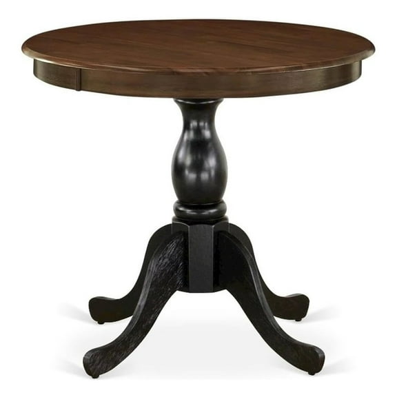 East West Furniture Kitchen Table - Walnut Table Top and Black Pedestal Leg Finish