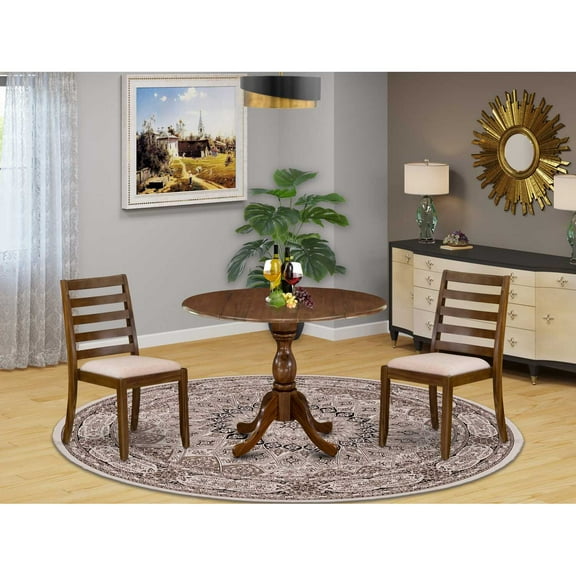 East West Furniture Dublin 3 Piece A Mid Century Modern Dining Set in Walnut