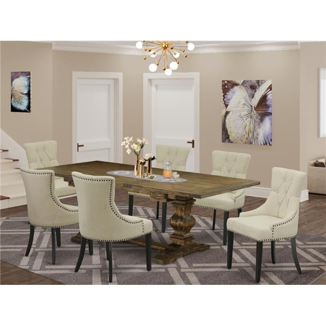 East West Furniture 7 Piece Lassale Wood Dining Table Set Distressed