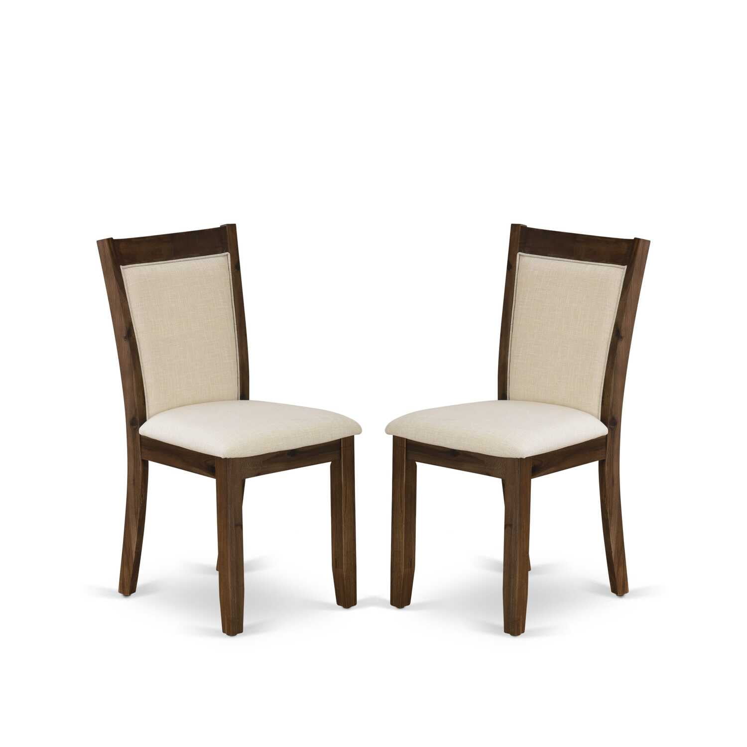 Antique Walnut 7-Piece Dining Set with Light Beige Linen Chairs