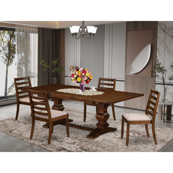 East West Furniture Lassale 5 Piece A Mid Century Dining Set in Walnut Finish