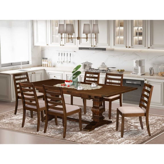 East West Furniture Lassale 7 Piece A Modern Dining Set in Walnut Finish