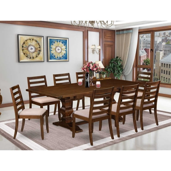East West Furniture Lassale Mid-Century Dining Table Set in Walnut Finish