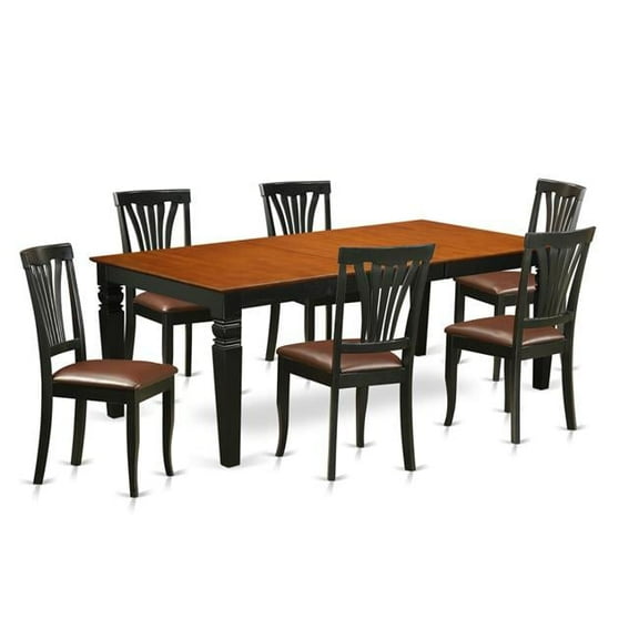 East West Furniture LGAV7-BCH-LC Table & Chair Set with One Logan Table & 6 Chairs, Black & Cherry - 7 Piece