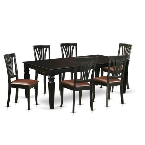 East West Furniture LGAV7-BLK-LC Dining Room Set with a Single Logan Table & 6 Faux Leather Chairs, Rich Black - 7 Piece