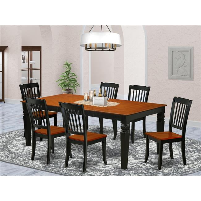East West Furniture LGDA7BCHW 7PC Rectangular 66/84 inch Table with