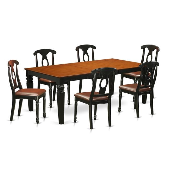 East West Furniture 7-Piece Kitchen Table Set - Rectangular Table With Butterfly Leaf & 6 Slatted Back Chairs, 42"x84", Black & Cherry