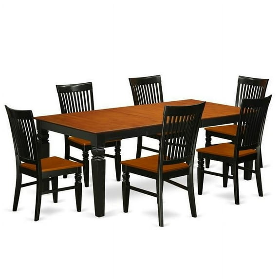 East West Furniture LGWE7-BCH-W Dining Set with a Kitchen Table & 6 Wood Seat Dining Chairs, 7 piece - Black & Cherry