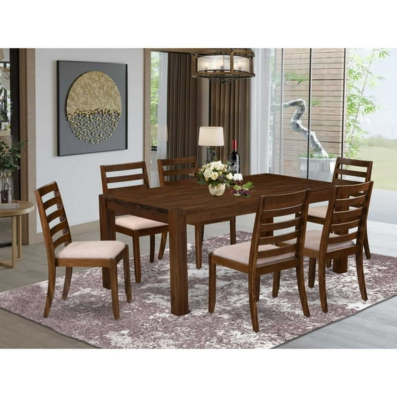 East West Furniture Lismore 7 Piece A Modern Dining Table Set in Walnut Finish