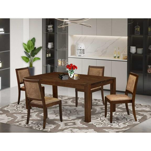 East West Furniture Lismore 5 Piece A Kitchen Table Set in Walnut Finish
