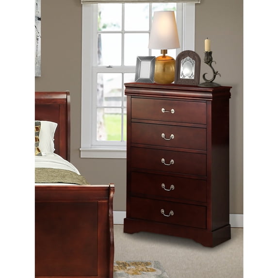 East West Furniture LPC-03 Louis Philippe Chest in Walnut Finish