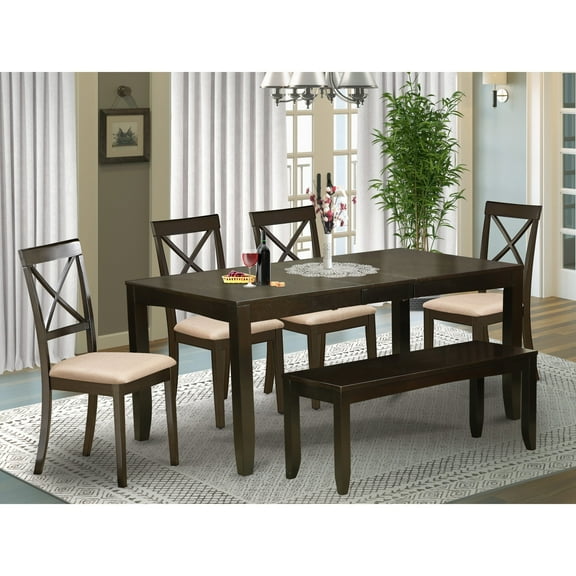 East West Furniture LYBO6-CAP-C 6 Piece Kitchen Table With Bench-Table With Leaf 4 Kitchen Dining Chairs and Bench