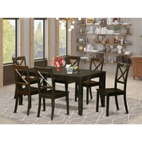 East West Furniture LYBO7-CAP-W 7 Piece Formal Dining Room Set-Dining Room Table With Leaf 6 Chairs For Dining Room